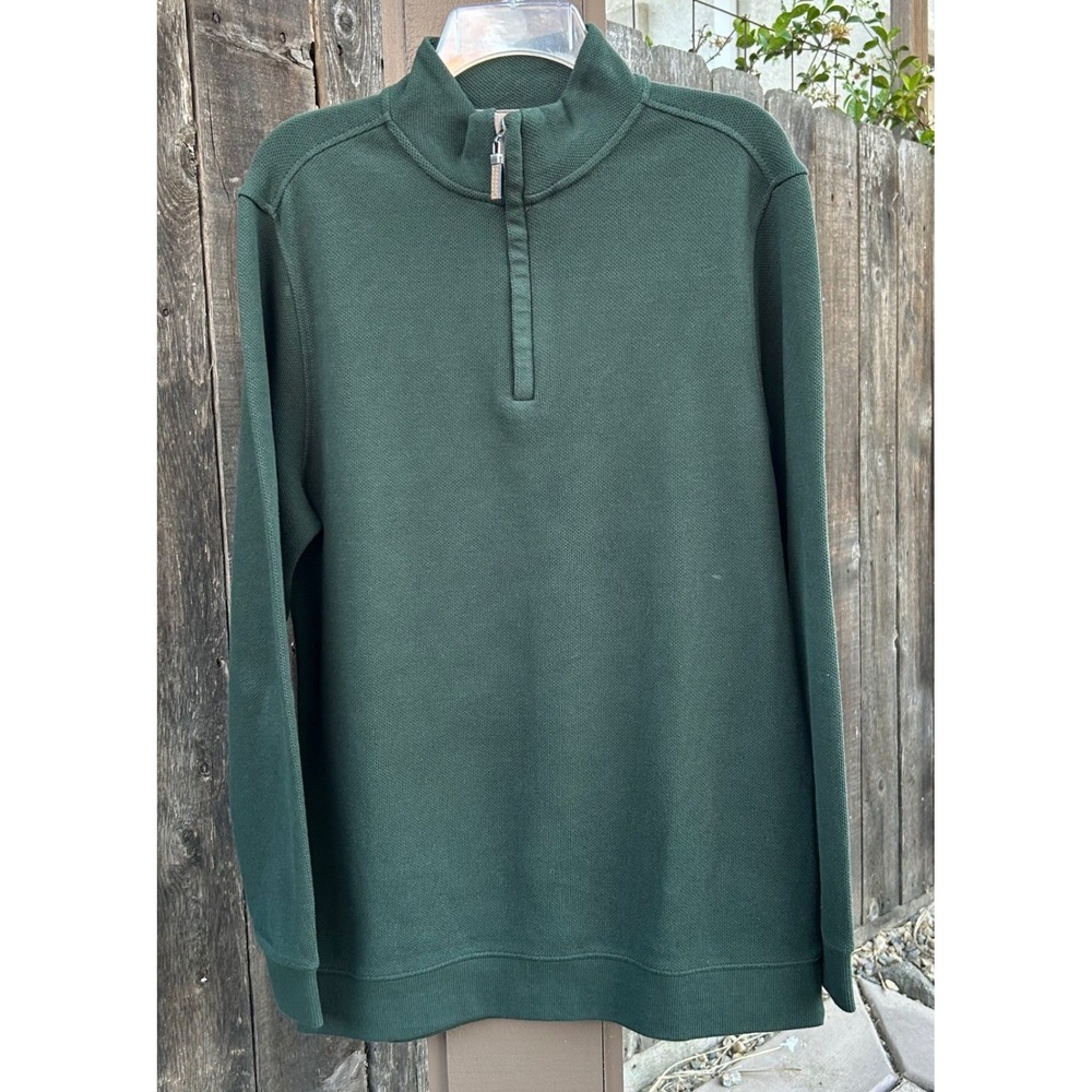 Tasso Elba Mens M Green 1/4 Zip Mock Neck Cotton Pullover Sweater Textured